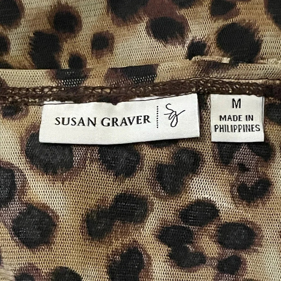 Susan Graver Leopard Print Ruffle Deep V Neck Long Sleeve Size Medium - Picture 9 of 10